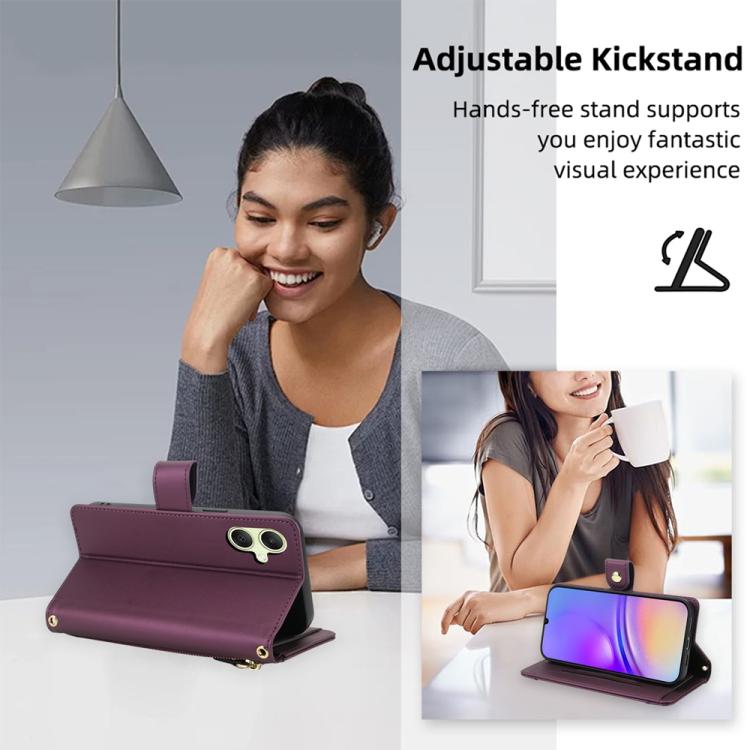 For Samsung Galaxy A05 / F05 / M05 Seven Card Slots Zipper Wallet Leather Phone Case with Lanyard