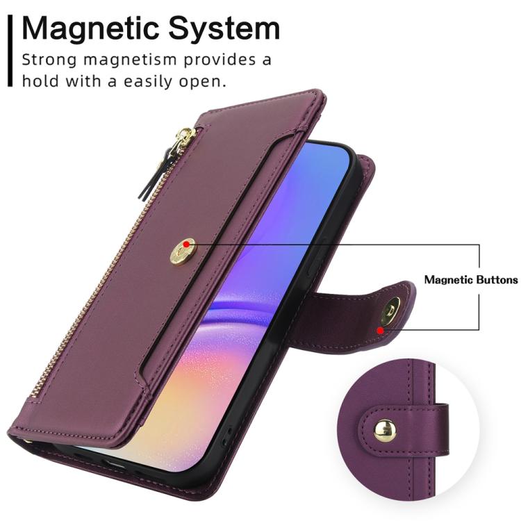 For Samsung Galaxy A05 / F05 / M05 Seven Card Slots Zipper Wallet Leather Phone Case with Lanyard
