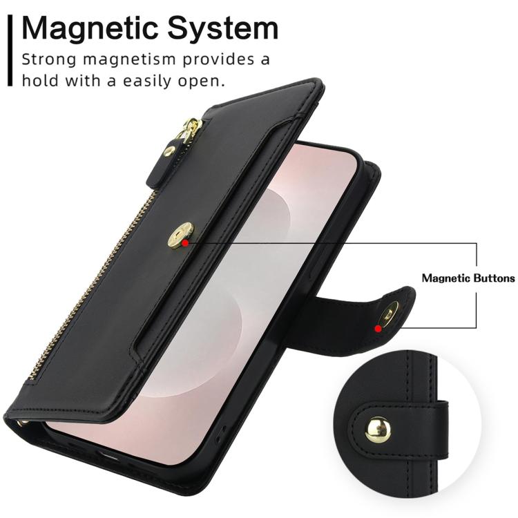 For Samsung Galaxy S25 Edge 5G Seven Card Slots Zipper Wallet Leather Phone Case with Lanyard