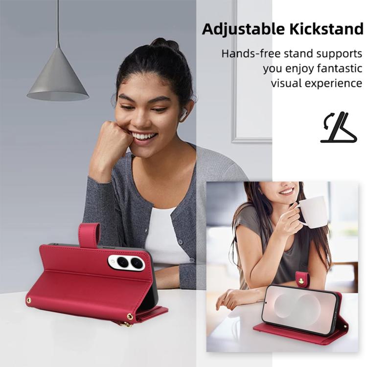 For Samsung Galaxy S25 Edge 5G Seven Card Slots Zipper Wallet Leather Phone Case with Lanyard