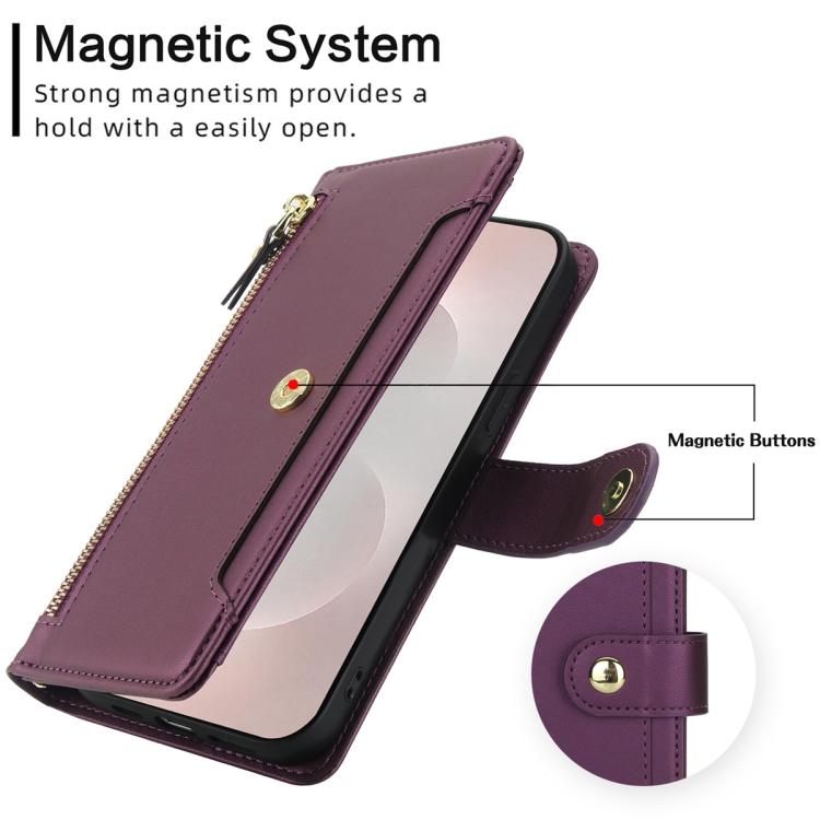For Samsung Galaxy S25 Edge 5G Seven Card Slots Zipper Wallet Leather Phone Case with Lanyard
