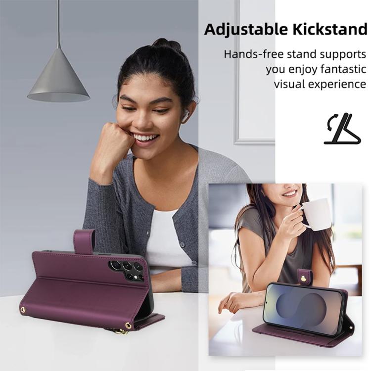 For Samsung Galaxy S25 Ultra 5G Seven Card Slots Zipper Wallet Leather Phone Case with Lanyard