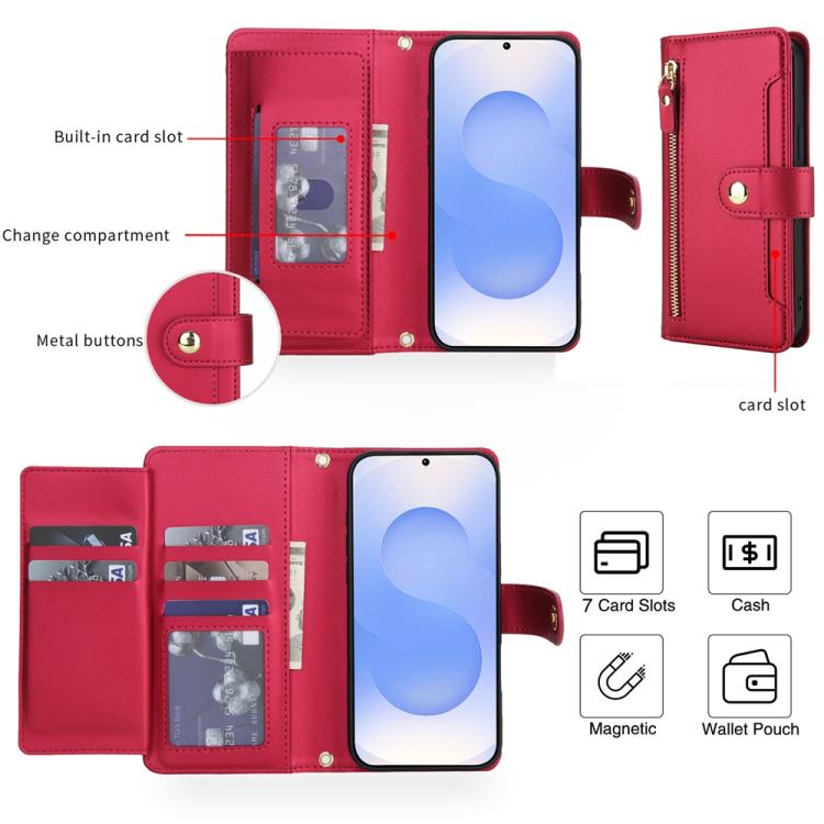 For Samsung Galaxy S25+ 5G / S24+ 5G Seven Card Slots Zipper Wallet Leather Phone Case with Lanyard