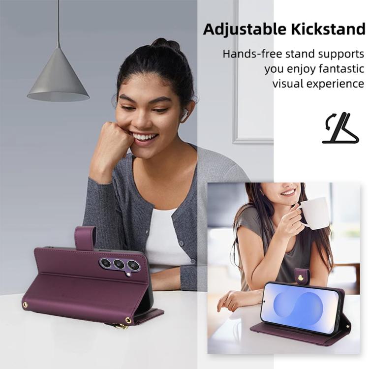 For Samsung Galaxy S25+ 5G / S24+ 5G Seven Card Slots Zipper Wallet Leather Phone Case with Lanyard