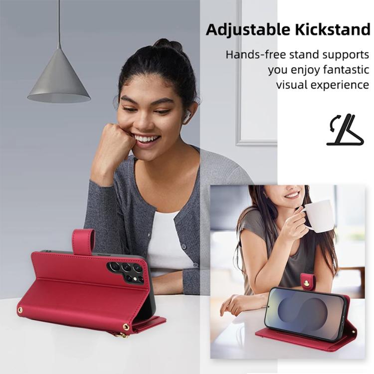 For Samsung Galaxy S24 Ultra 5G Seven Card Slots Zipper Wallet Leather Phone Case with Lanyard