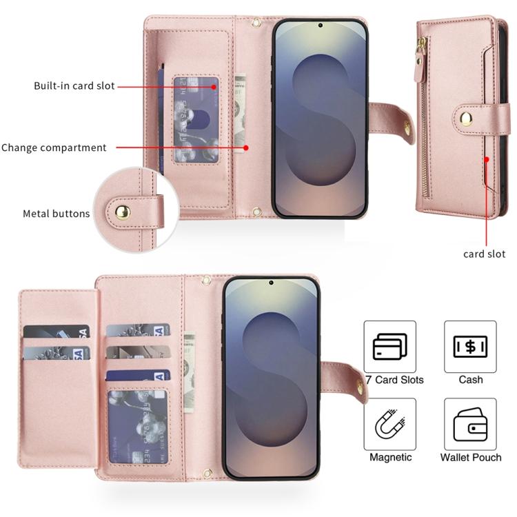 For Samsung Galaxy S24 Ultra 5G Seven Card Slots Zipper Wallet Leather Phone Case with Lanyard