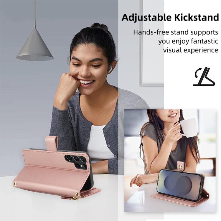 For Samsung Galaxy S24 Ultra 5G Seven Card Slots Zipper Wallet Leather Phone Case with Lanyard
