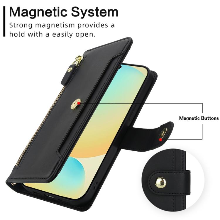 For Samsung Galaxy S24 FE 5G Seven Card Slots Zipper Wallet Leather Phone Case with Lanyard