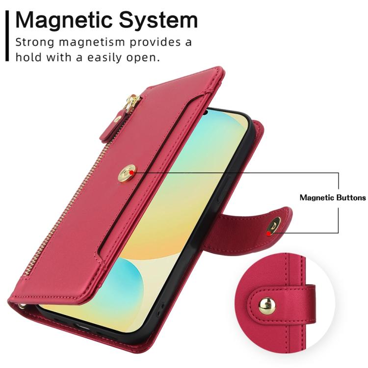 For Samsung Galaxy S24 FE 5G Seven Card Slots Zipper Wallet Leather Phone Case with Lanyard