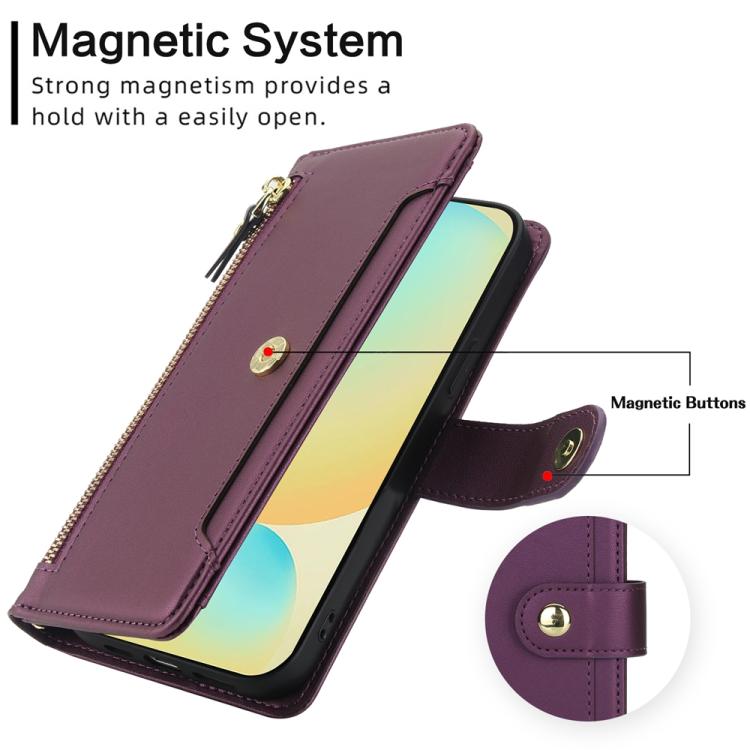 For Samsung Galaxy S24 FE 5G Seven Card Slots Zipper Wallet Leather Phone Case with Lanyard