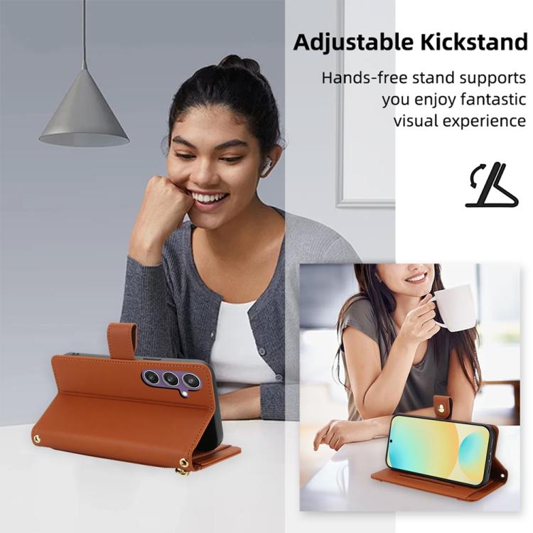 For Samsung Galaxy S24 FE 5G Seven Card Slots Zipper Wallet Leather Phone Case with Lanyard