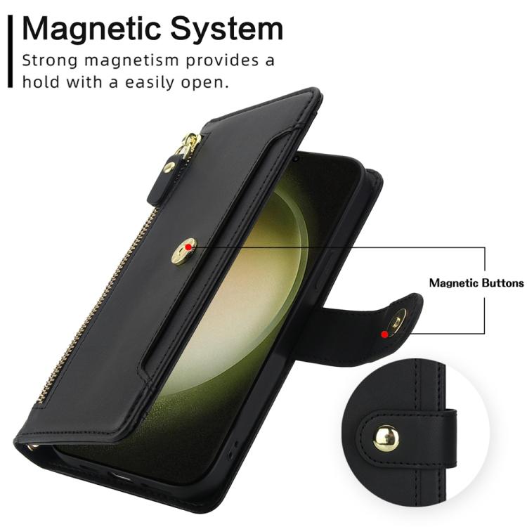 For Samsung Galaxy S23 Ultra 5G Seven Card Slots Zipper Wallet Leather Phone Case with Lanyard
