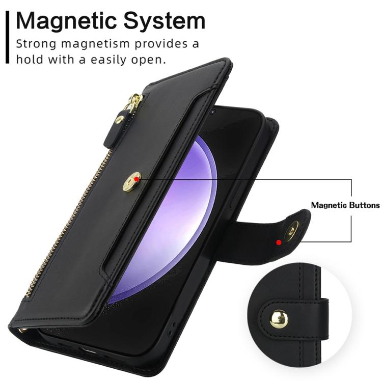 For Samsung Galaxy S23 FE 5G Seven Card Slots Zipper Wallet Leather Phone Case with Lanyard