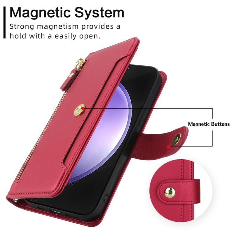 For Samsung Galaxy S23 FE 5G Seven Card Slots Zipper Wallet Leather Phone Case with Lanyard