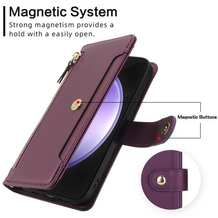 For Samsung Galaxy S23 FE 5G Seven Card Slots Zipper Wallet Leather Phone Case with Lanyard