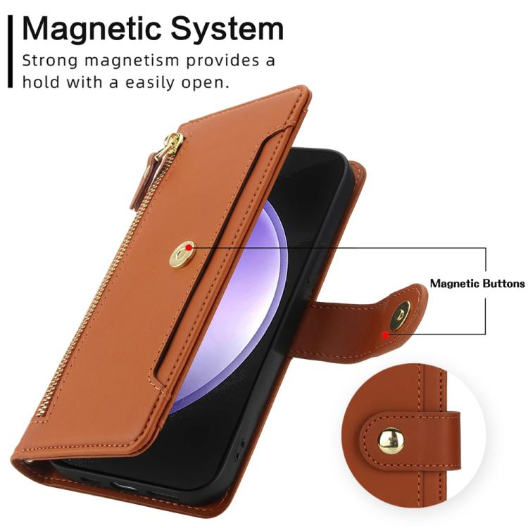 For Samsung Galaxy S23 FE 5G Seven Card Slots Zipper Wallet Leather Phone Case with Lanyard