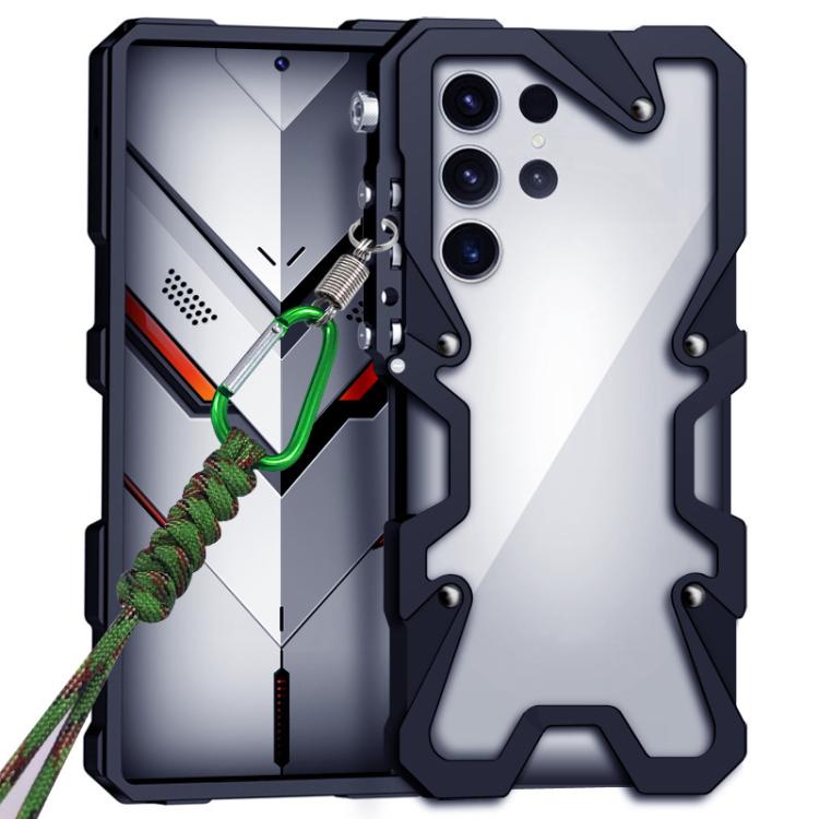 For Samsung Galaxy S24 Ultra 5G Trigger Design Hollow Metal Frame Phone Case with Lanyard
