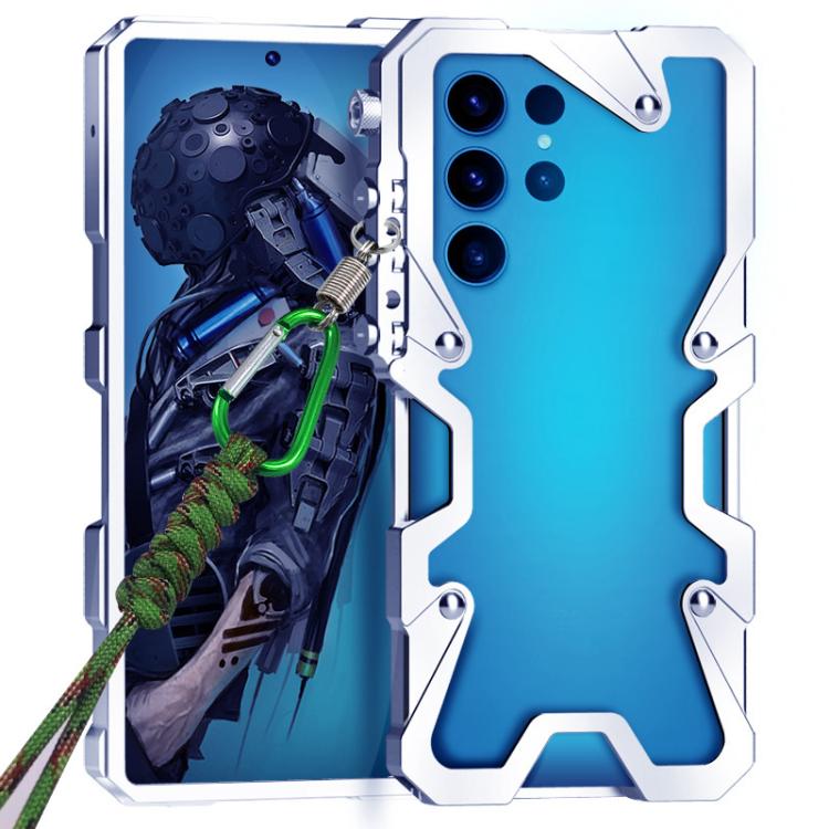 For Samsung Galaxy S24 Ultra 5G Trigger Design Hollow Metal Frame Phone Case with Lanyard