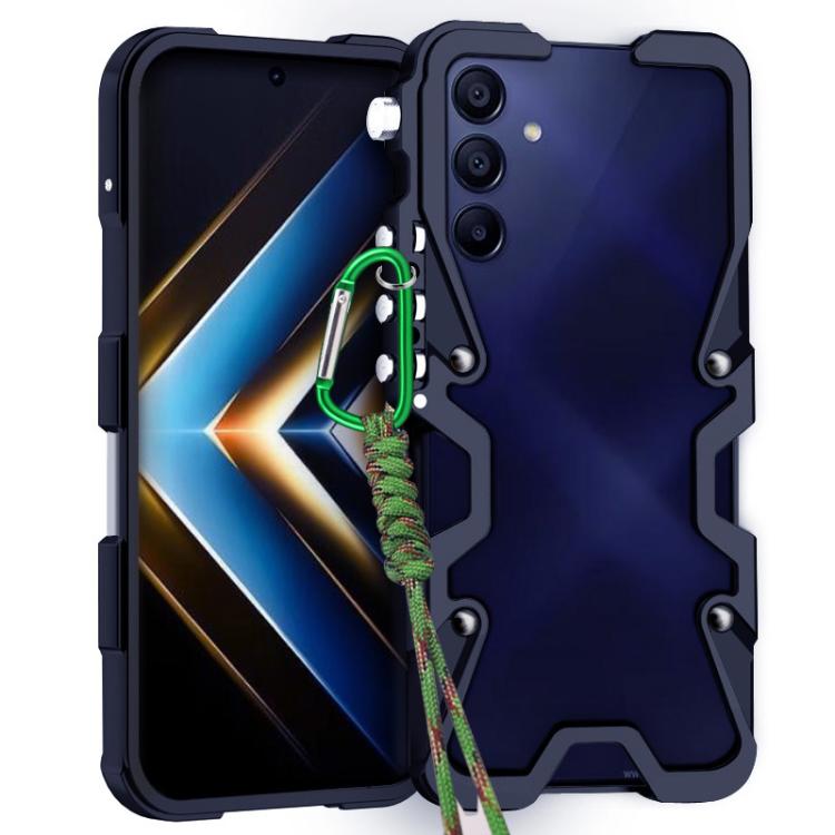For Samsung Galaxy S23 FE 5G Trigger Design Hollow Metal Frame Phone Case with Lanyard