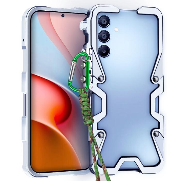 For Samsung Galaxy S23 FE 5G Trigger Design Hollow Metal Frame Phone Case with Lanyard