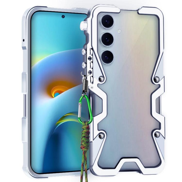 For Samsung Galaxy S24 FE 5G Trigger Design Hollow Metal Frame Phone Case with Lanyard