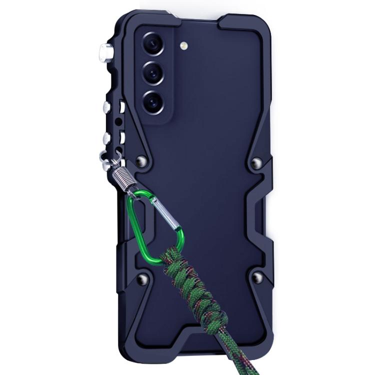 For Samsung Galaxy S21 FE 5G Trigger Design Hollow Metal Frame Phone Case with Lanyard
