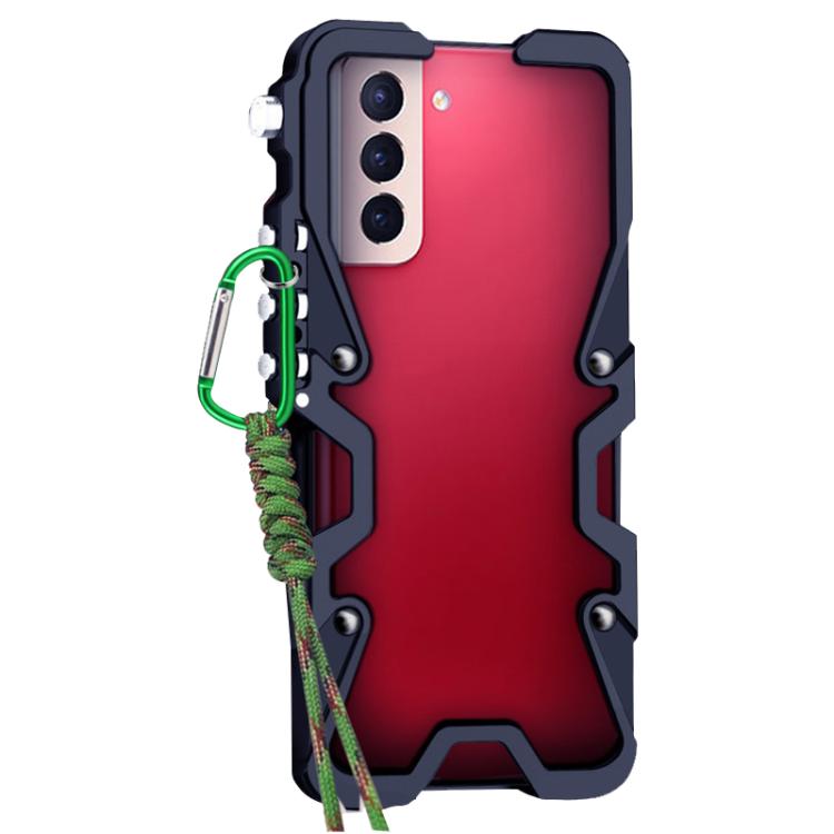 For Samsung Galaxy S21+ 5G Trigger Design Hollow Metal Frame Phone Case with Lanyard