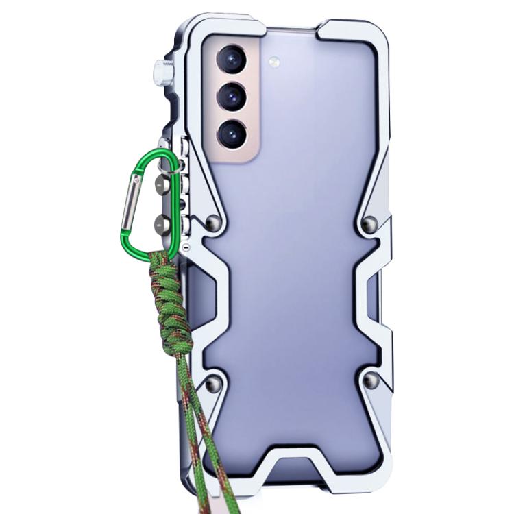 For Samsung Galaxy S21+ 5G Trigger Design Hollow Metal Frame Phone Case with Lanyard