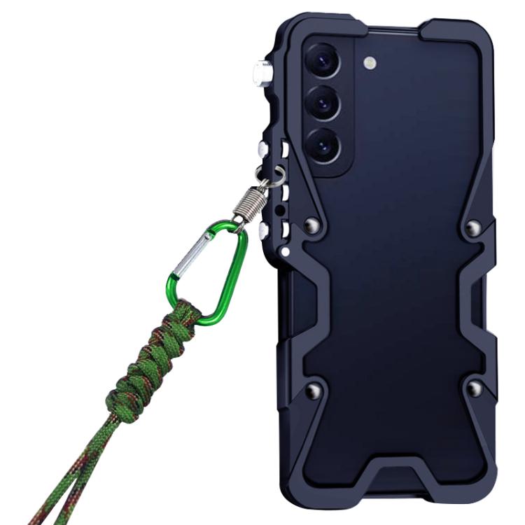 For Samsung Galaxy S22+ 5G Trigger Design Hollow Metal Frame Phone Case with Lanyard