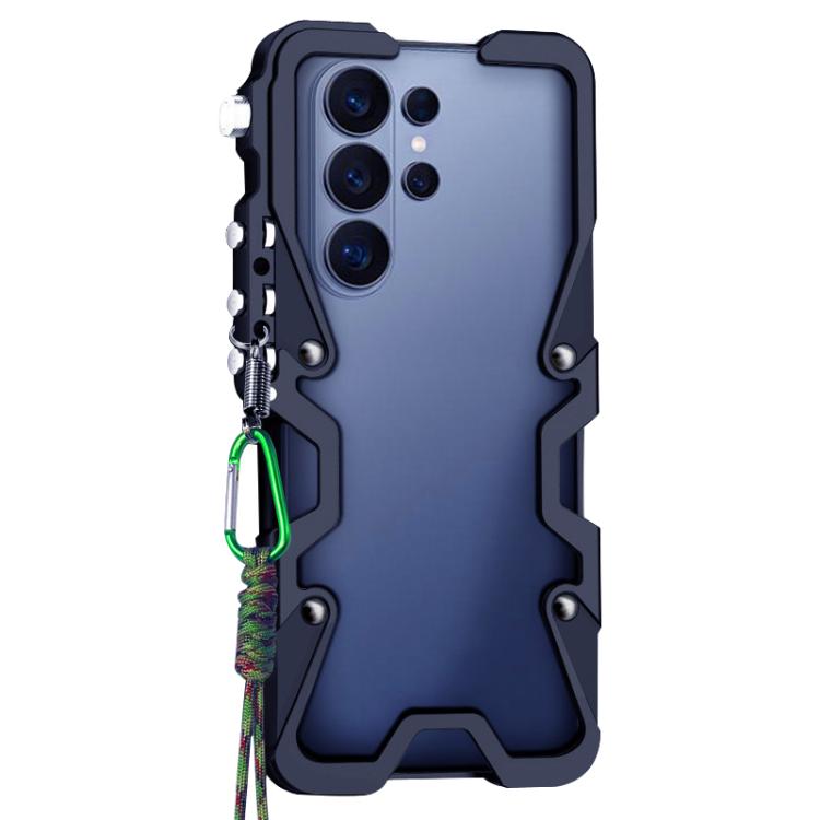 For Samsung Galaxy S26 Ultra 5G Trigger Design Hollow Metal Frame Phone Case with Lanyard