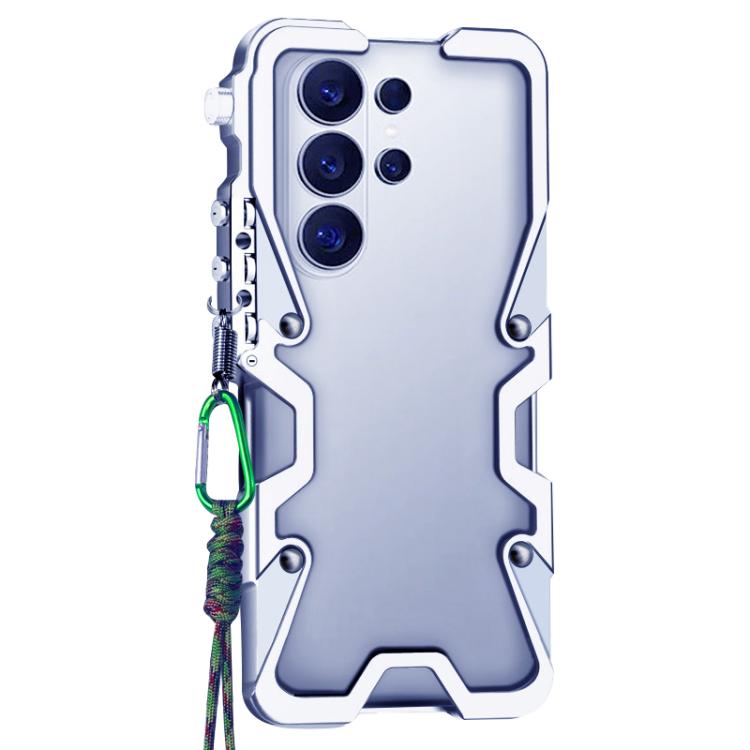 For Samsung Galaxy S26 Ultra 5G Trigger Design Hollow Metal Frame Phone Case with Lanyard