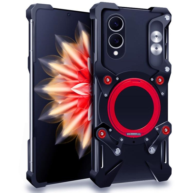 For Samsung Galaxy S25 Edge 5G Rotating Bracket Hollow Metal Phone Case with Lanyard