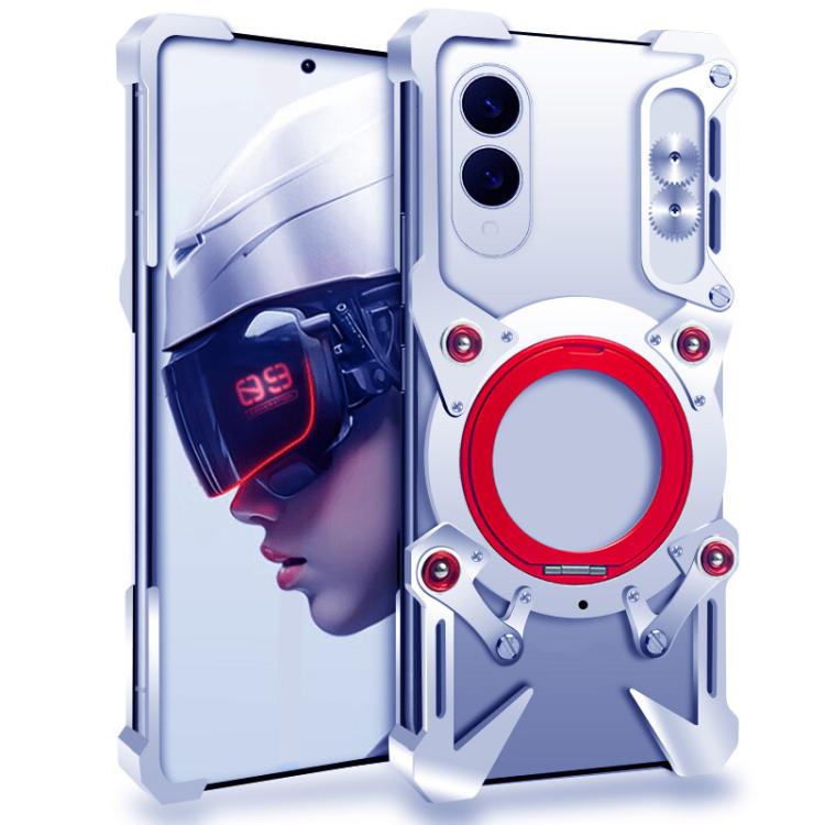 For Samsung Galaxy S25 Edge 5G Rotating Bracket Hollow Metal Phone Case with Lanyard