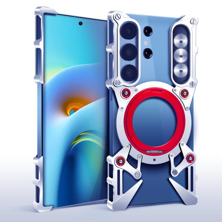 For Samsung Galaxy S24 Ultra 5G Rotating Bracket Hollow Metal Phone Case with Lanyard