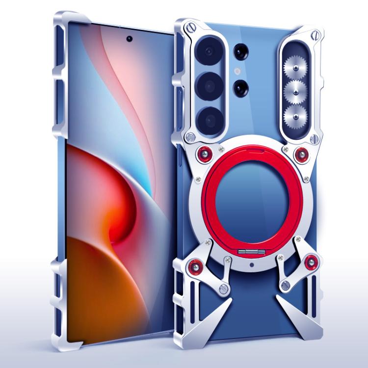 For Samsung Galaxy S23 Ultra 5G Rotating Bracket Hollow Metal Phone Case with Lanyard