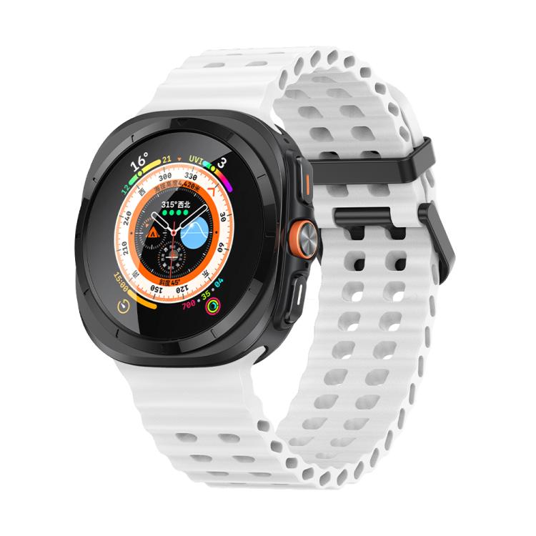 For Samsung Galaxy Watch Ultra 47mm Marine Double Buckle Silicone Watch Band with 3D Curved Film