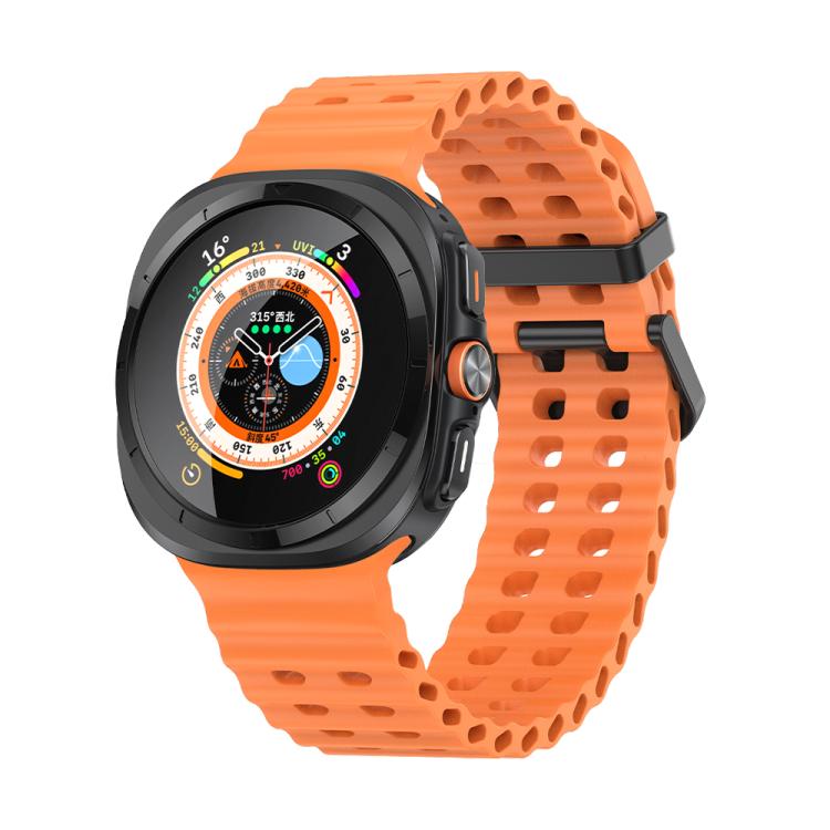 For Samsung Galaxy Watch Ultra 47mm Marine Double Buckle Silicone Watch Band with 3D Curved Film