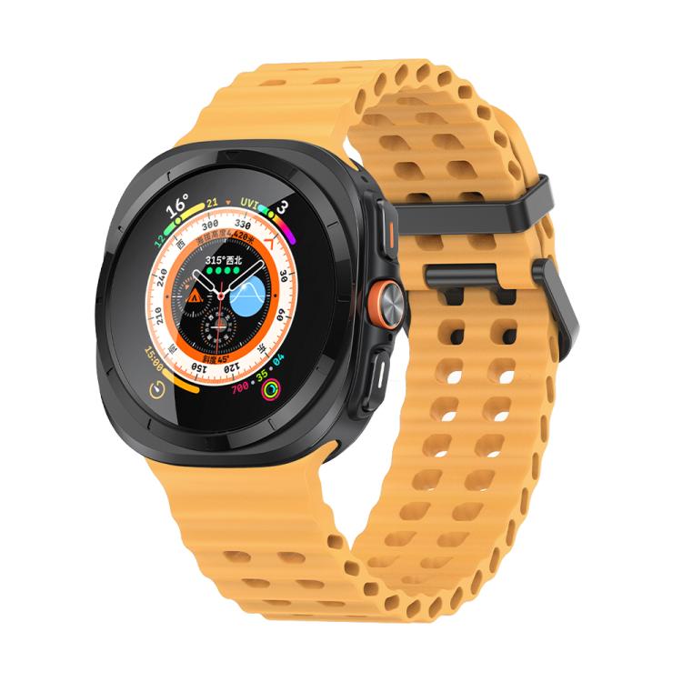 For Samsung Galaxy Watch Ultra 47mm Marine Double Buckle Silicone Watch Band with 3D Curved Film