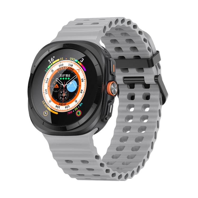 For Samsung Galaxy Watch Ultra 47mm Marine Double Buckle Silicone Watch Band with 3D Curved Film
