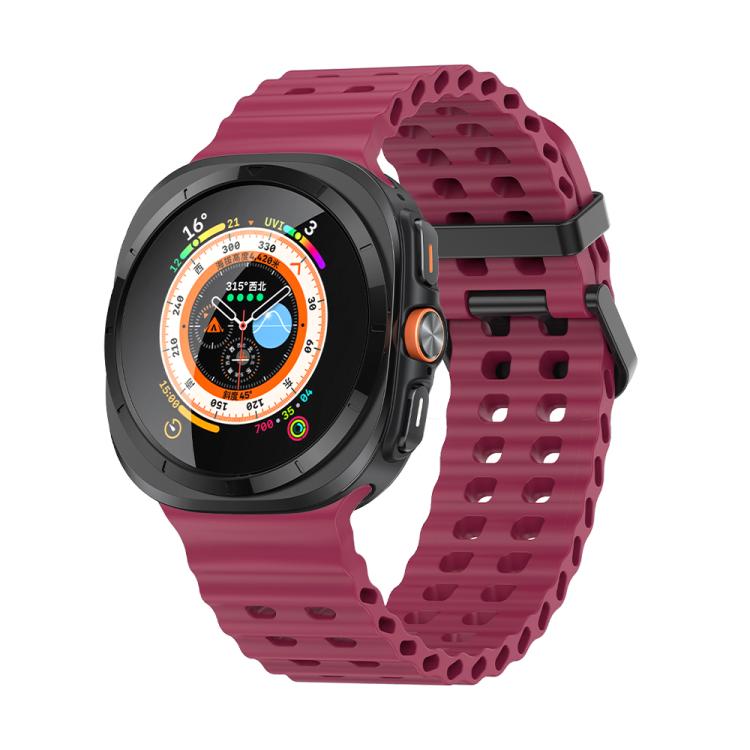 For Samsung Galaxy Watch Ultra 47mm Marine Double Buckle Silicone Watch Band with 3D Curved Film