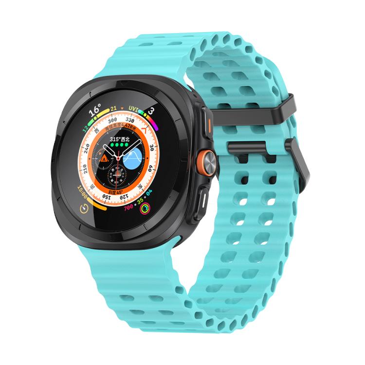 For Samsung Galaxy Watch Ultra 47mm Marine Double Buckle Silicone Watch Band with 3D Curved Film