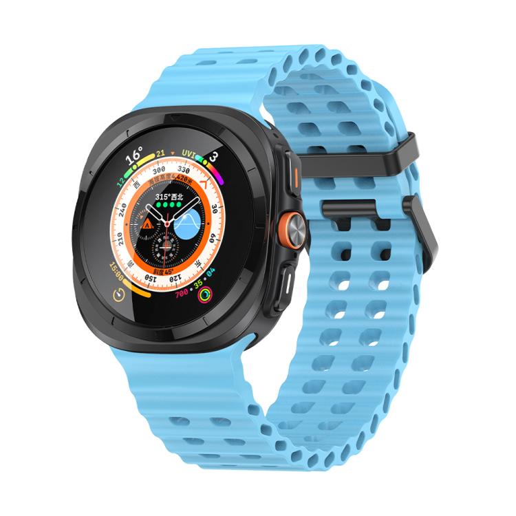 For Samsung Galaxy Watch Ultra 47mm Marine Double Buckle Silicone Watch Band with 3D Curved Film