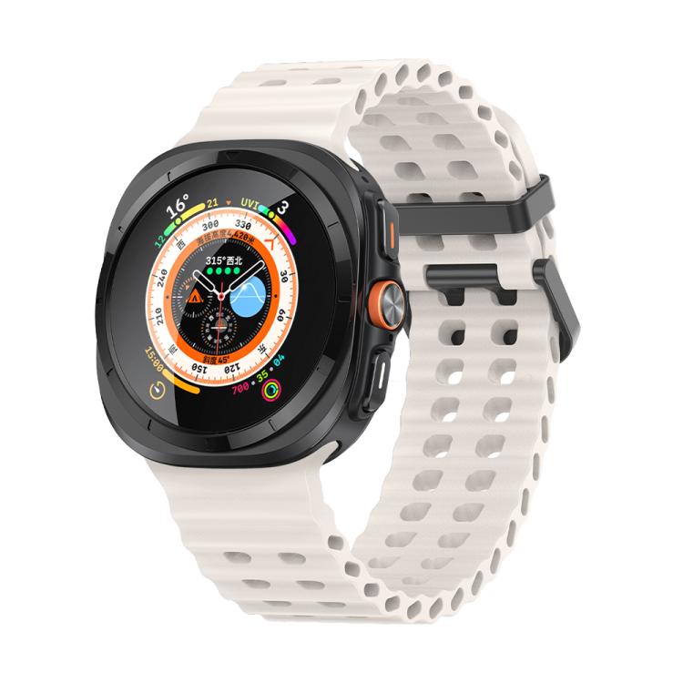 For Samsung Galaxy Watch Ultra 47mm Marine Double Buckle Silicone Watch Band with 3D Curved Film