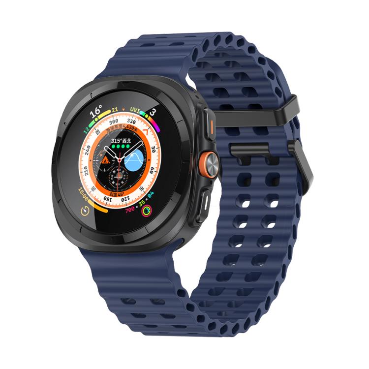 For Samsung Galaxy Watch Ultra 47mm Marine Double Buckle Silicone Watch Band with 3D Curved Film