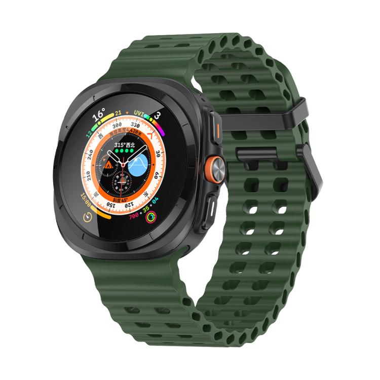 For Samsung Galaxy Watch Ultra 47mm Marine Double Buckle Silicone Watch Band with 3D Curved Film