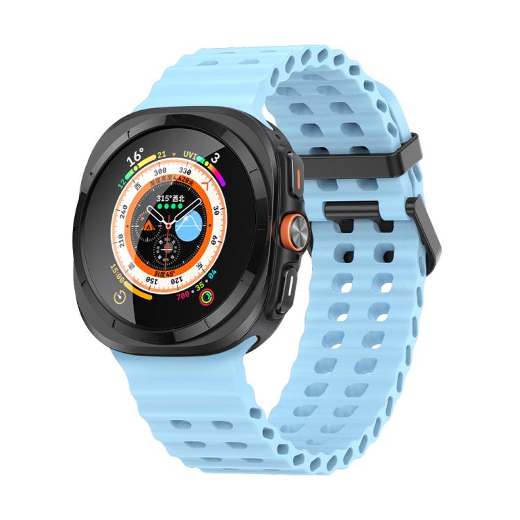 For Samsung Galaxy Watch Ultra 47mm Marine Double Buckle Silicone Watch Band with 3D Curved Film