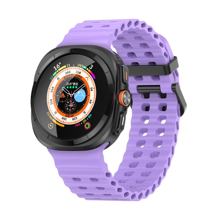For Samsung Galaxy Watch Ultra 47mm Marine Double Buckle Silicone Watch Band with 3D Curved Film