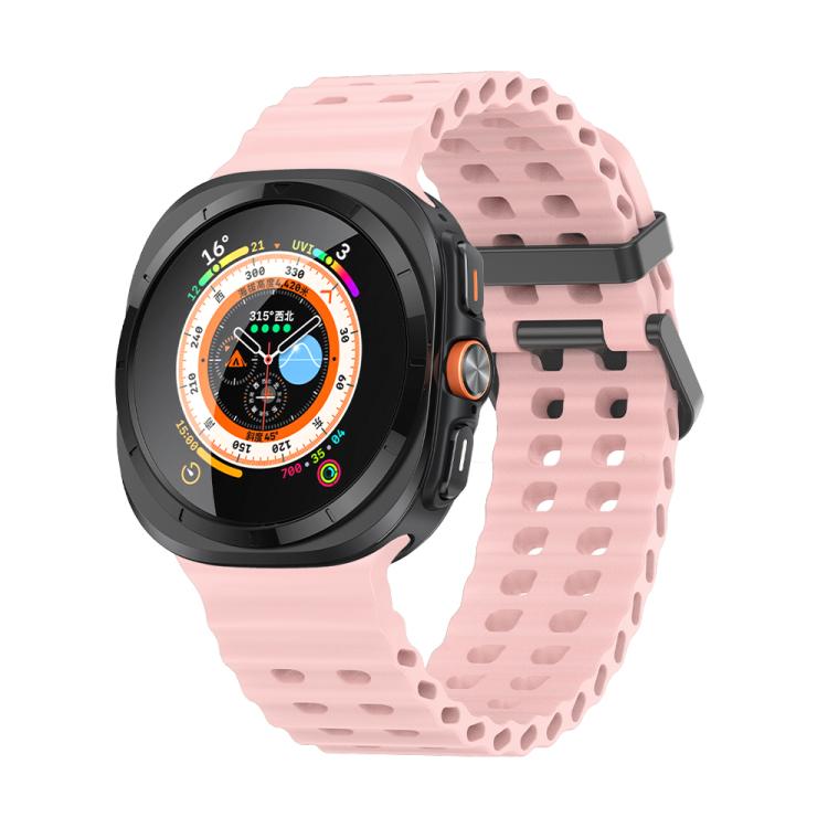 For Samsung Galaxy Watch Ultra 2025 Marine Double Buckle Silicone Watch Band with 3D Curved Film
