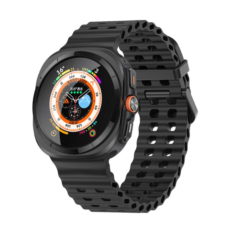 For Samsung Galaxy Watch Ultra 2025 Marine Double Buckle Silicone Watch Band with 3D Curved Film
