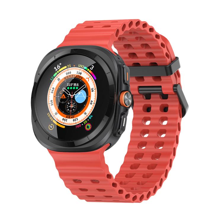 For Samsung Galaxy Watch Ultra 2025 Marine Double Buckle Silicone Watch Band with 3D Curved Film